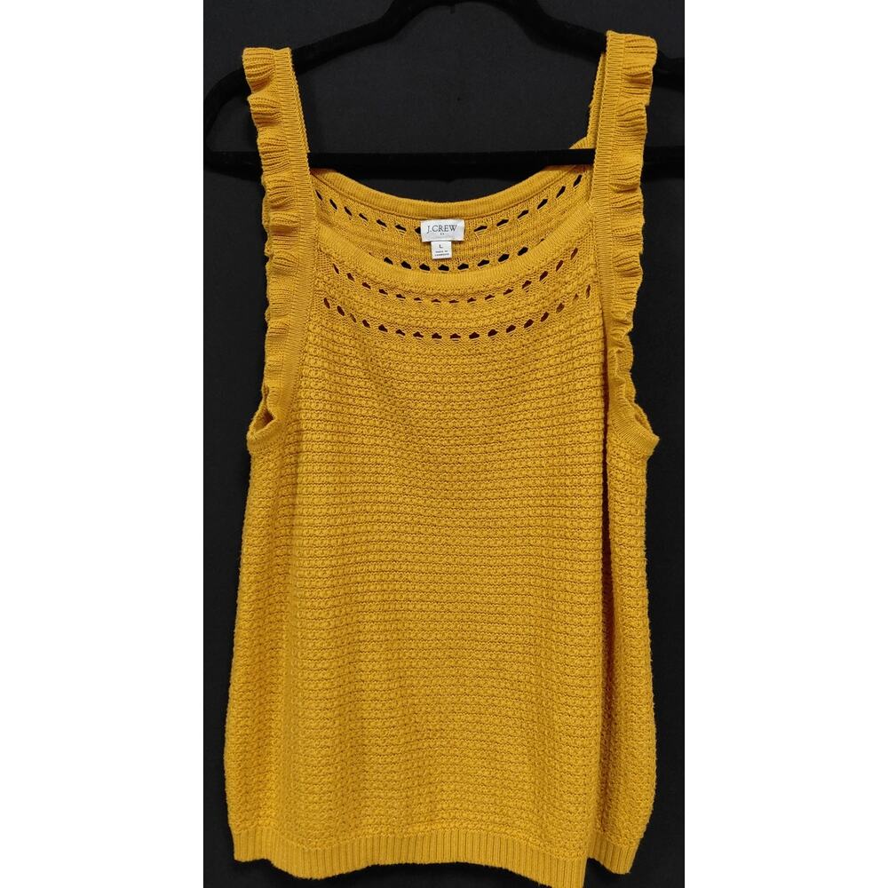 J.CREW Cotton Knit Tank Top Yellow Solid Sleeveless Women Size L